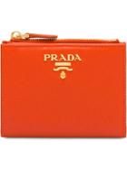 Prada Logo Plaque Wallet - Orange