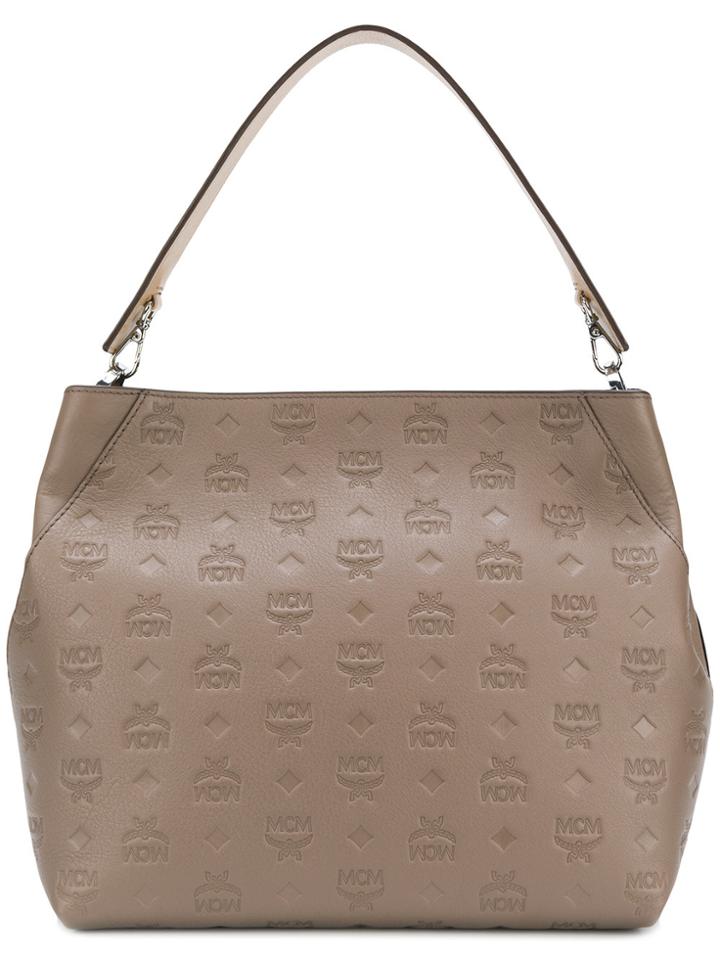 Mcm Logo Embossed Tote - Brown