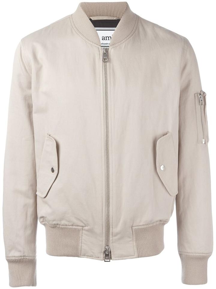 Ami Alexandre Mattiussi Zipped Bomber Jacket, Size: Medium, Nude/neutrals, Acetate/cotton