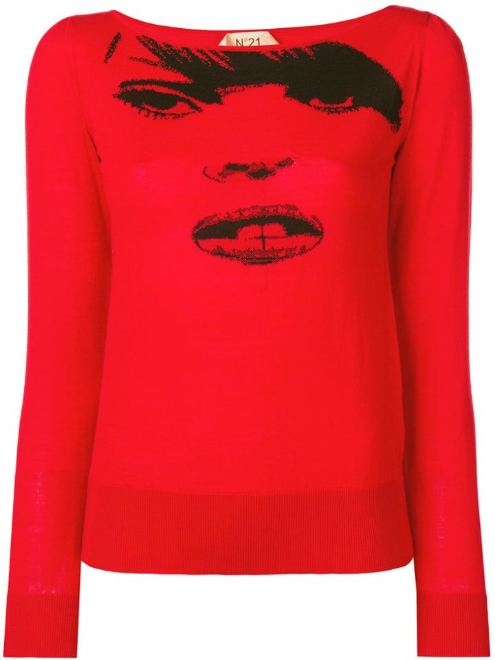 No21 Face-intarsia Sweater - Red