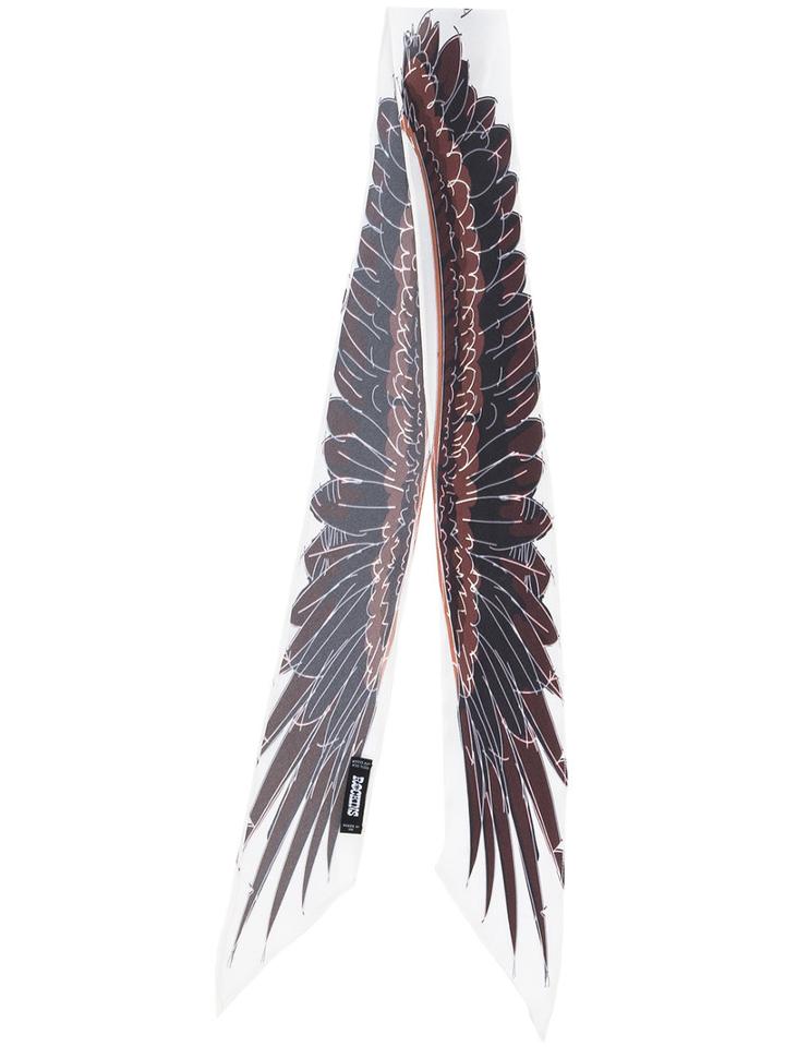 Rockins - Wings Print Super Skinny Scarf - Women - Silk - One Size, White, Silk