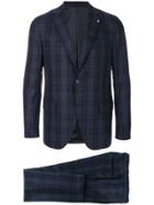 Lardini Embroidered Checked Suit - Blue