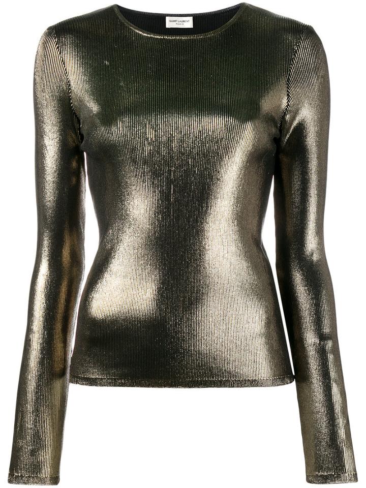 Saint Laurent - Ribbed Lamé Jumper - Women - Polyamide/viscose - S, Women's, Grey, Polyamide/viscose