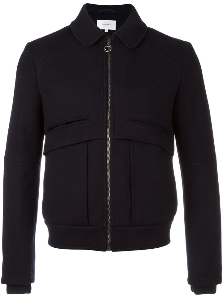 Carven Panelled Zip Jacket, Men's, Size: 48, Blue, Cotton/acrylic/spandex/elastane/viscose