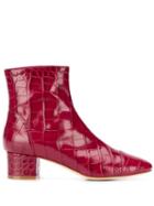 Polly Plume Croc-effect Ankle Boots - Red
