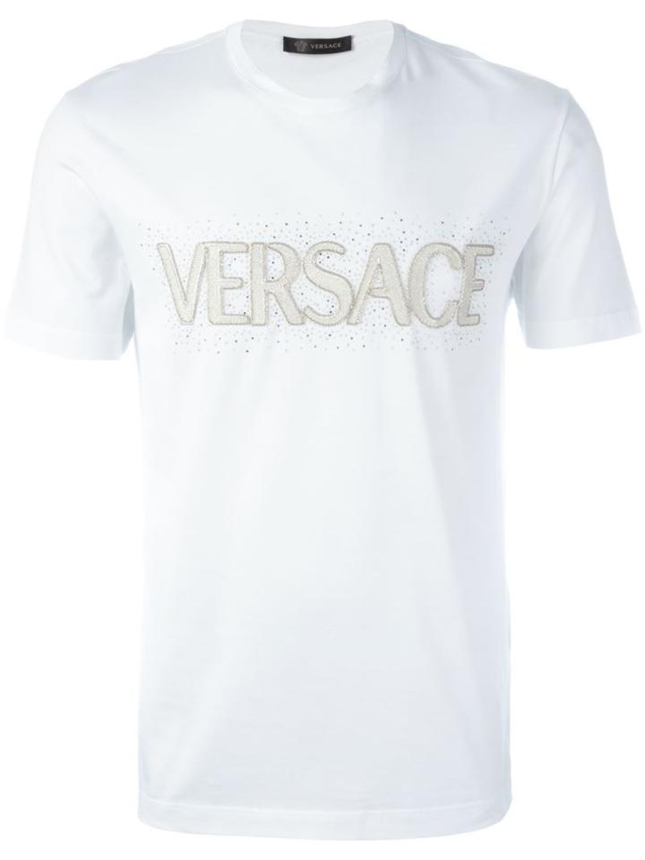 Versace Embroidered Logo Print T-shirt, Men's, Size: Medium, White, Cotton