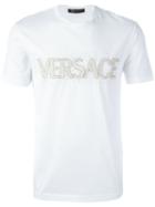 Versace Embroidered Logo Print T-shirt, Men's, Size: Medium, White, Cotton