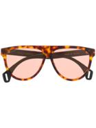 Gucci Eyewear Tortoiseshell Aviator Frame Sunglasses - Brown