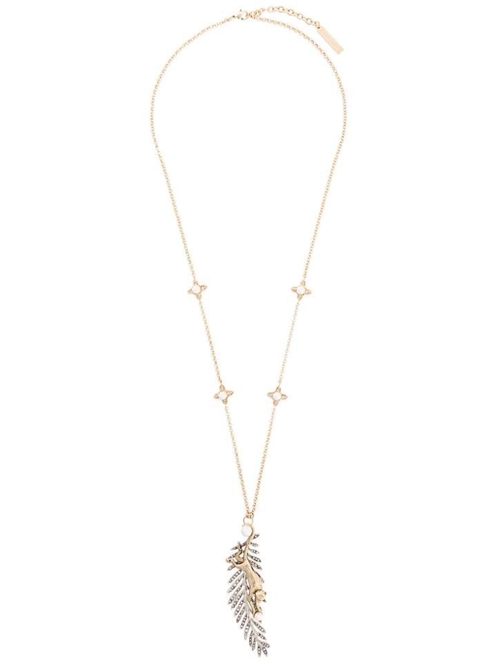 Alberta Ferretti Feather Pendant Necklace - Metallic