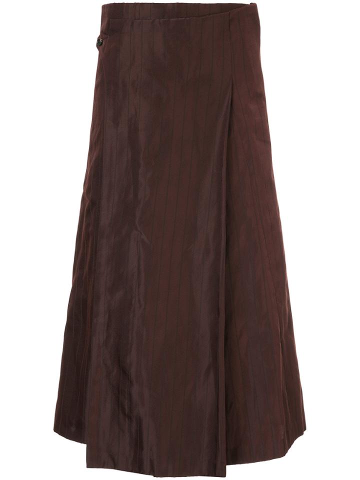 Comme Des Garçons Vintage Pinstripe Wrap Flared Skirt - Brown
