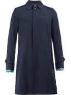 Herno Contrast Cuff Mid-length Coat, Men's, Size: 50, Blue, Silk/spandex/elastane/wool