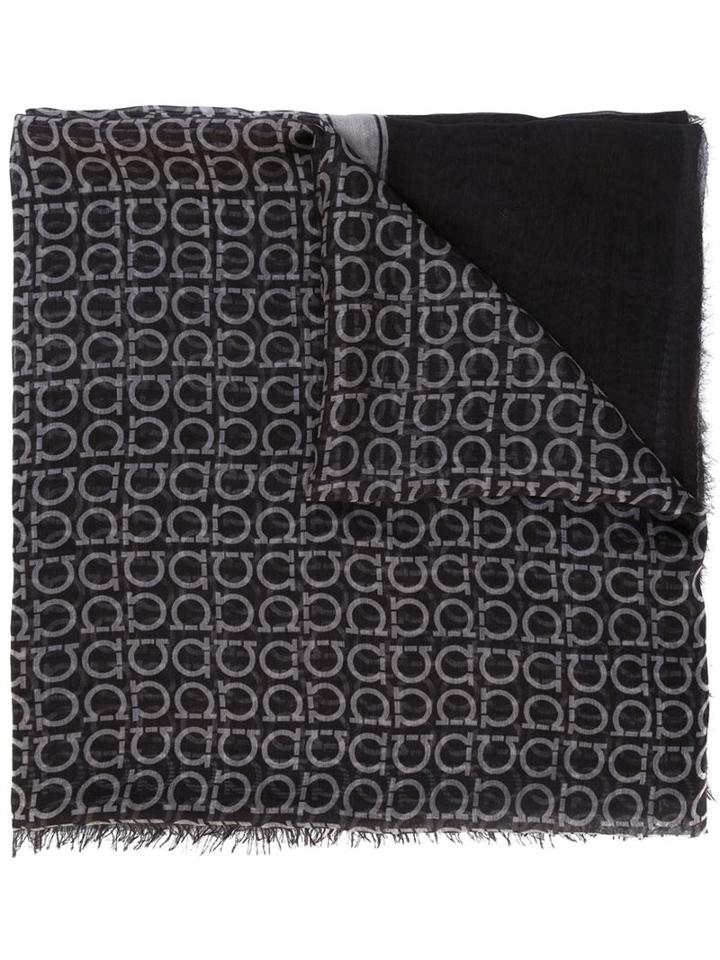 Salvatore Ferragamo Logo Print Scarf, Women's, Black, Silk/modal