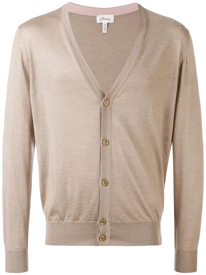 Brioni - V-neck Buttoned Cardigan - Men - Silk/cashmere - 48, Nude/neutrals, Silk/cashmere