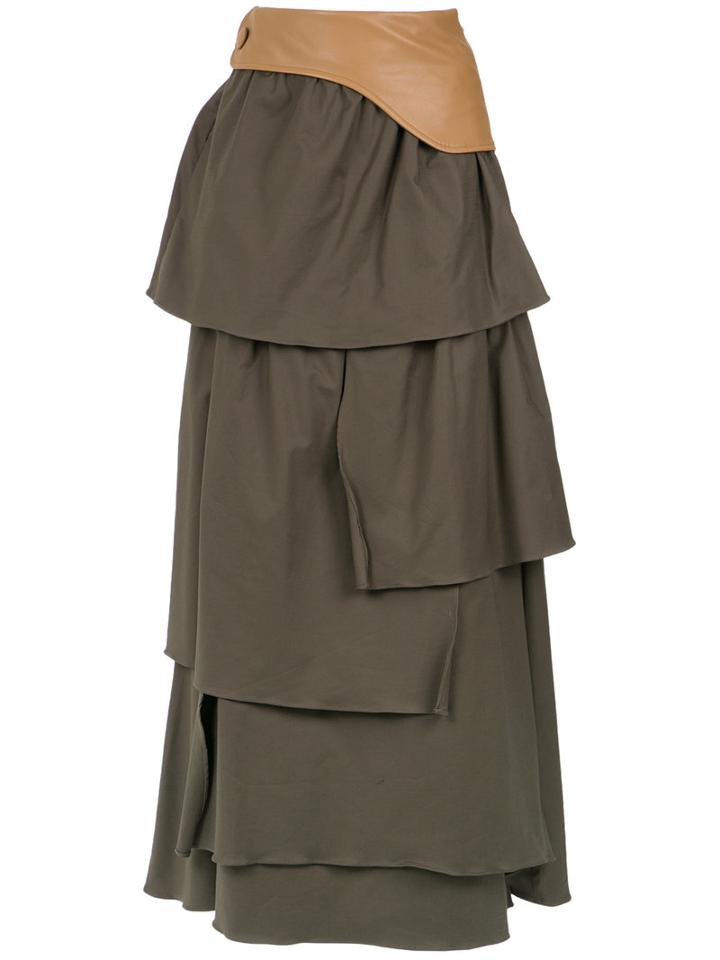 Adriana Degreas - Ruffled Maxi Skirt - Women - Cotton/spandex/elastane - M, Green, Cotton/spandex/elastane