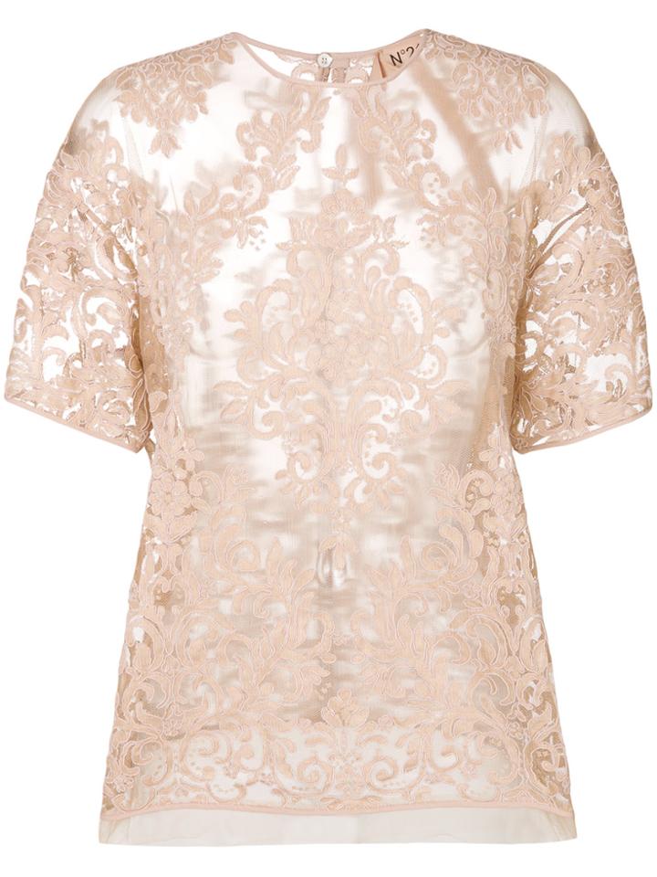 No21 Sheer Lace Blouse - Nude & Neutrals