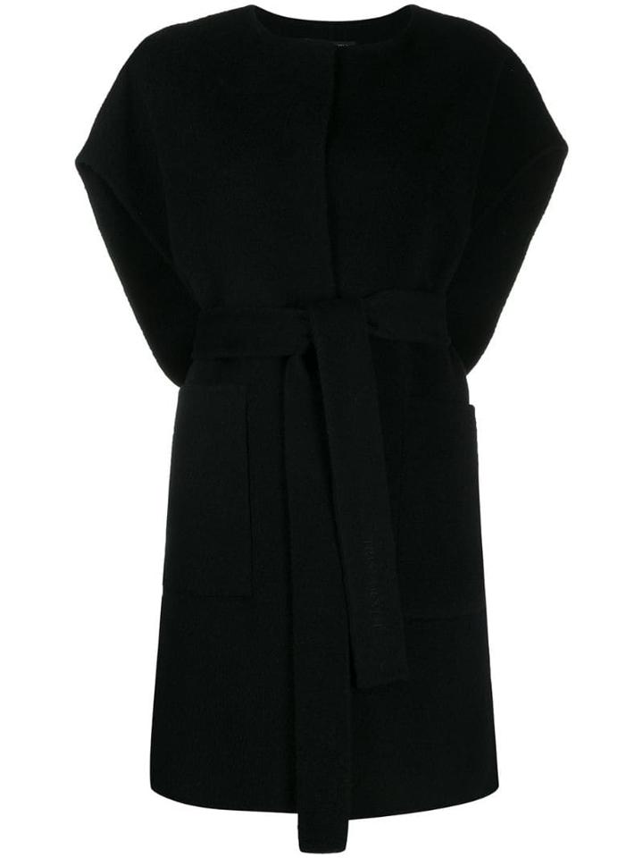 Iris Von Arnim Belted Sleeveless Cardi-coat - Black