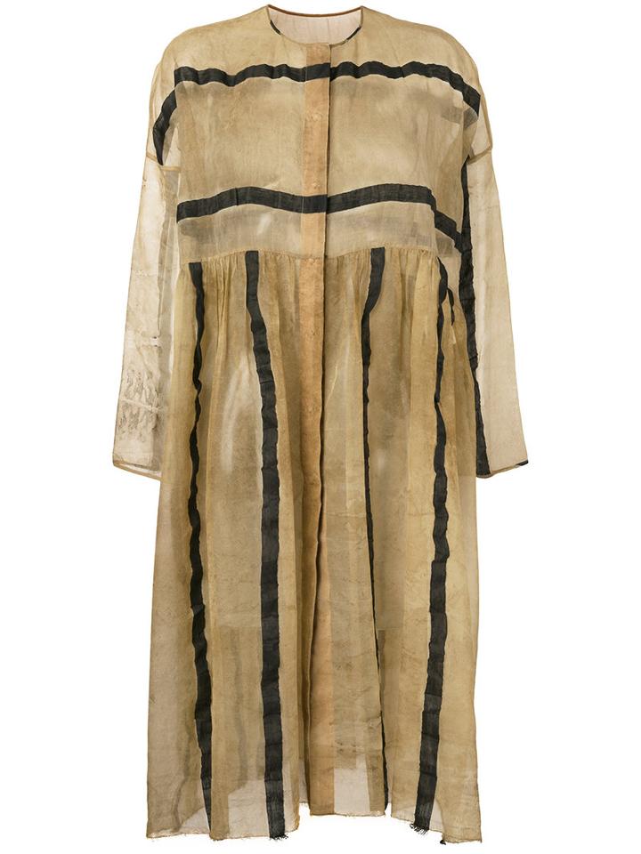 Uma Wang - Striped Sheer Collarless Coat - Women - Silk/linen/flax/polyamide - M, Nude/neutrals, Silk/linen/flax/polyamide