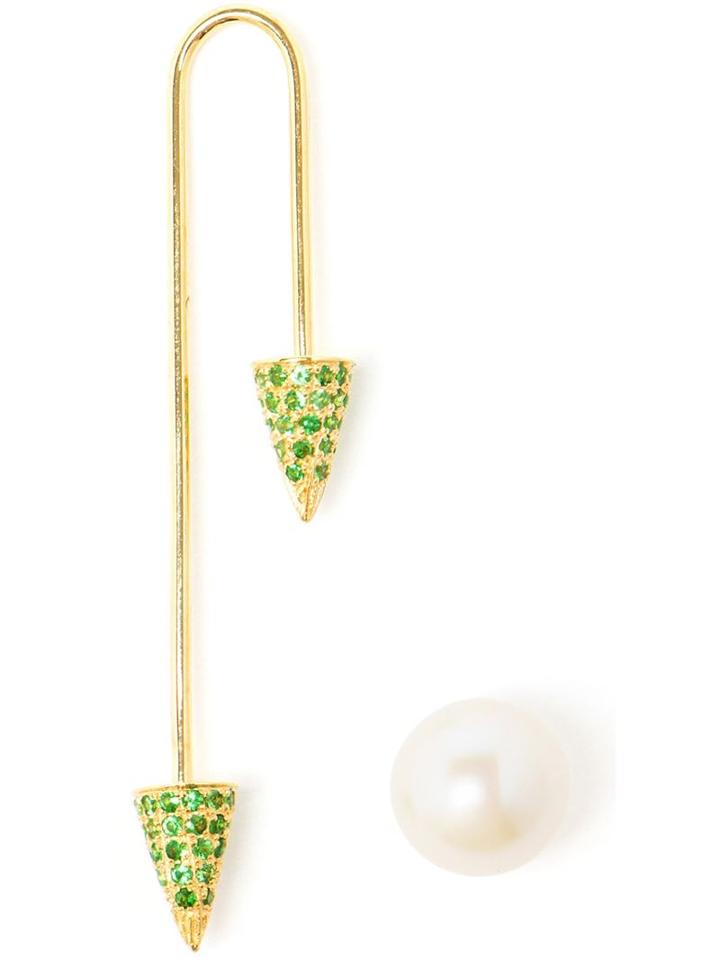 Asherali Knopfer 18k Yellow Gold Tsavorite And Pearl Bar Earring