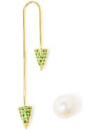 Asherali Knopfer 18k Yellow Gold Tsavorite And Pearl Bar Earring