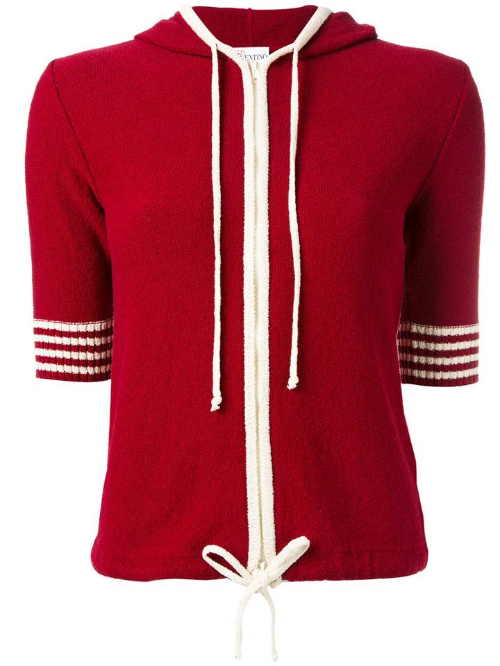 Red Valentino - Shortsleeved Drawstring Knitted Hoodie - Women - Cotton/polyamide - S, Cotton/polyamide