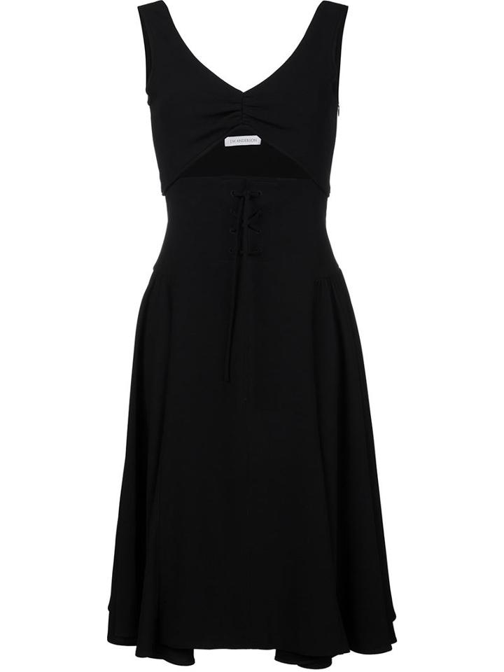 J.w.anderson Sleeveless Dress With Cutout And Lace-up Front, Women's, Size: 12, Black