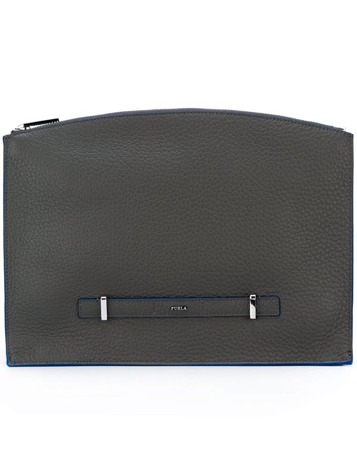 Furla 'my 007 Giove' Clutch, Men's, Grey, Calf Leather