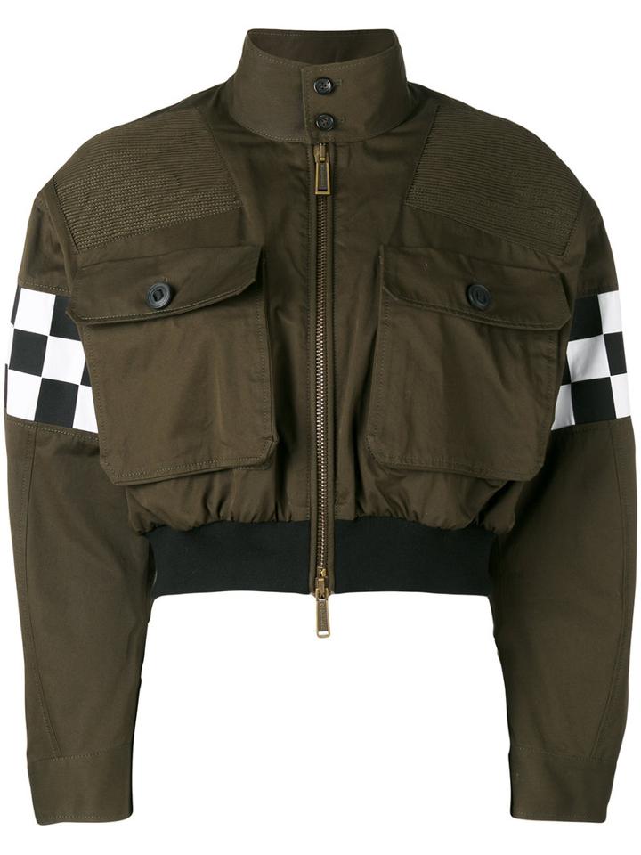 Dsquared2 - Checkboard Cropped Bomber Jacket - Women - Cotton - 44, Women's, Green, Cotton
