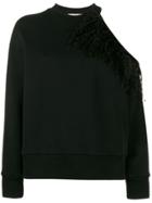 Christopher Kane Open Shoulder Feather Sweatshirt - Black