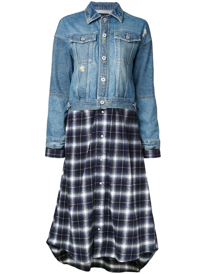 Aula Patchwork Long Denim Jacket - Blue