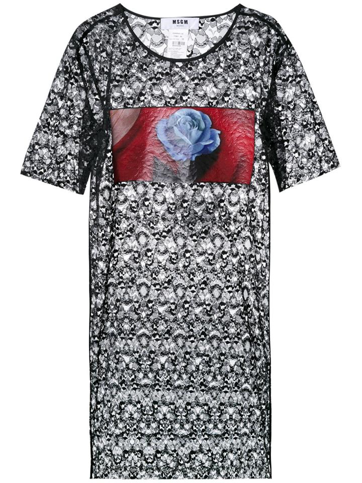 Msgm Lace T-shirt Dress - Black