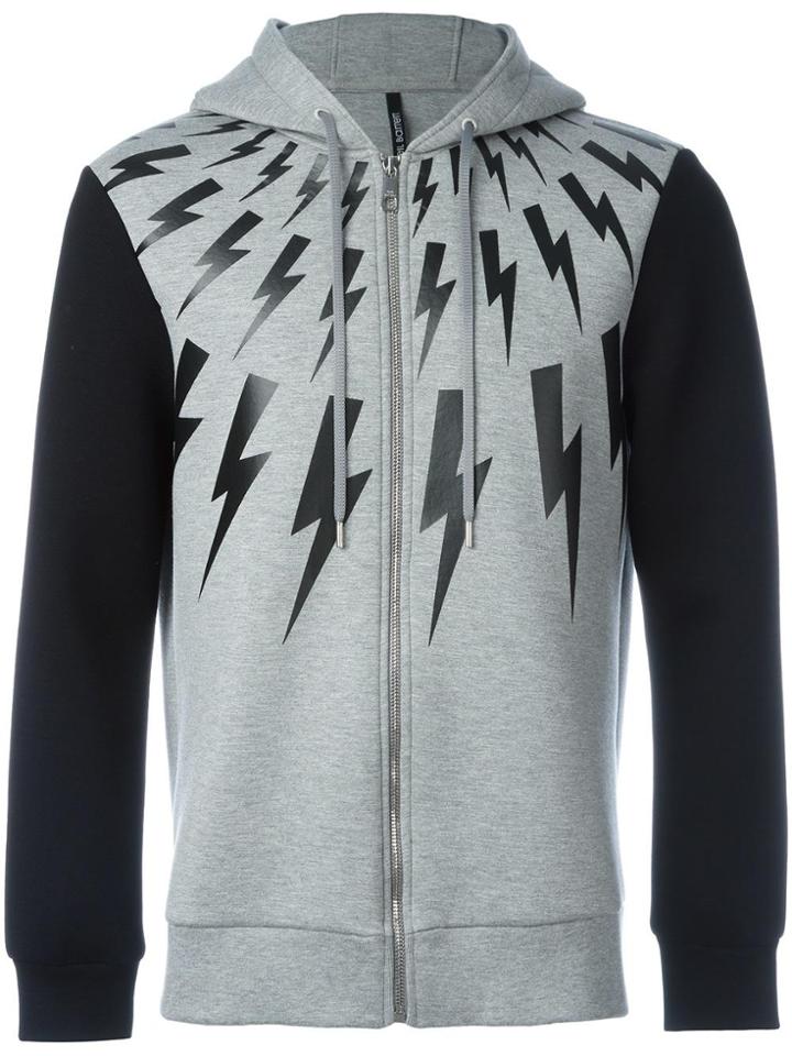 Neil Barrett Lightning Print Zipped Hoodie - Grey