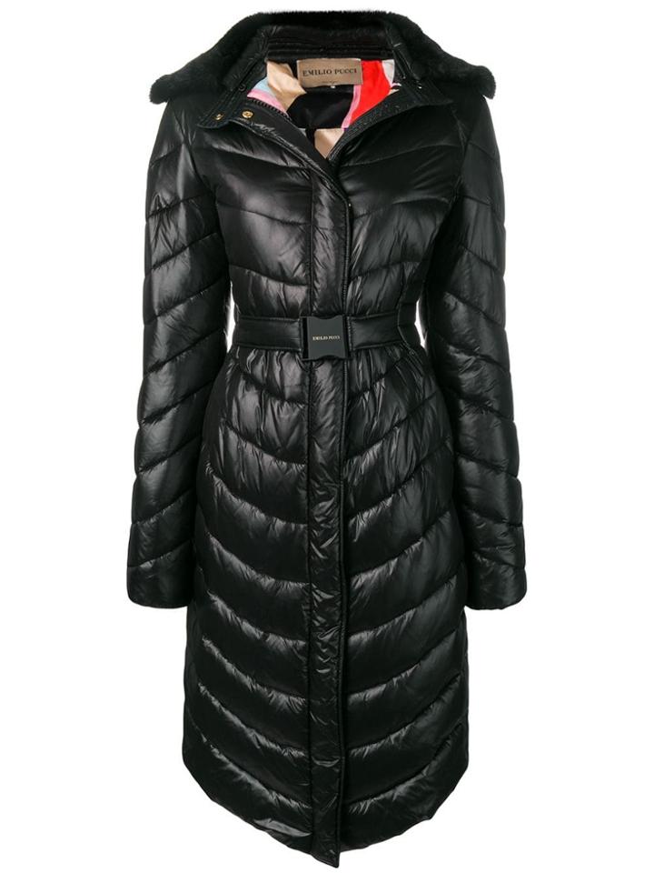 Emilio Pucci Fur Collar Quilted Coat - Black