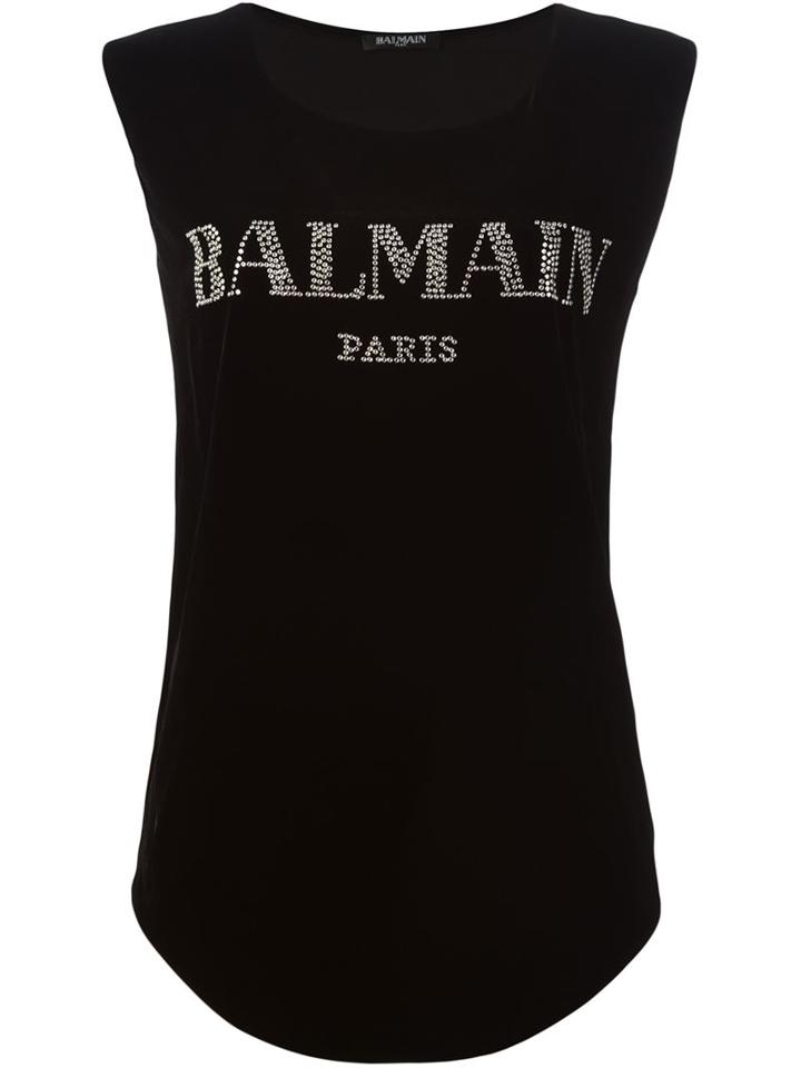 Balmain Embellished Logo T-shirt, Women's, Size: 38, Black, Viscose/silk/spandex/elastane/glass