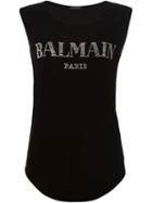Balmain Embellished Logo T-shirt, Women's, Size: 38, Black, Viscose/silk/spandex/elastane/glass
