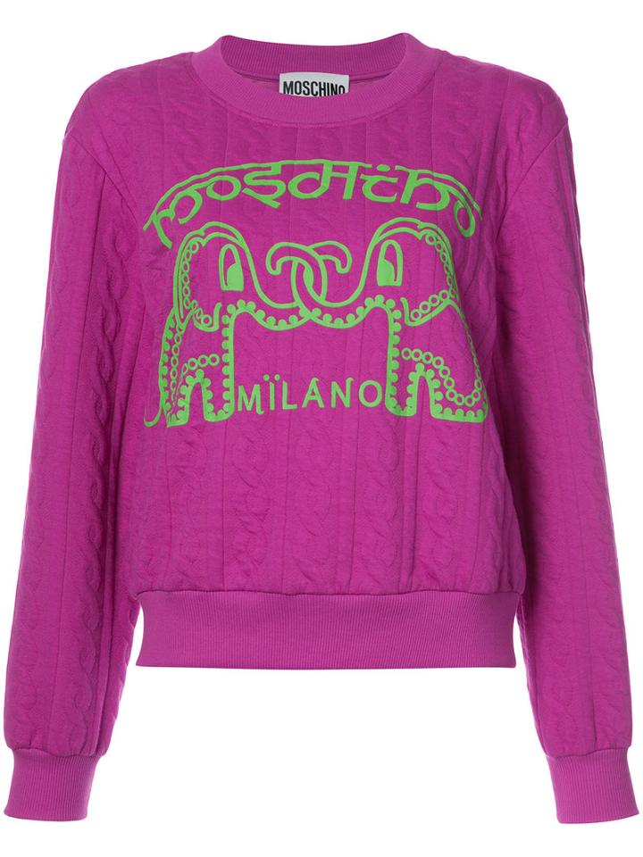 Moschino - Elephant Cable Knit Sweater - Women - Cotton/polyester - S, Pink/purple, Cotton/polyester