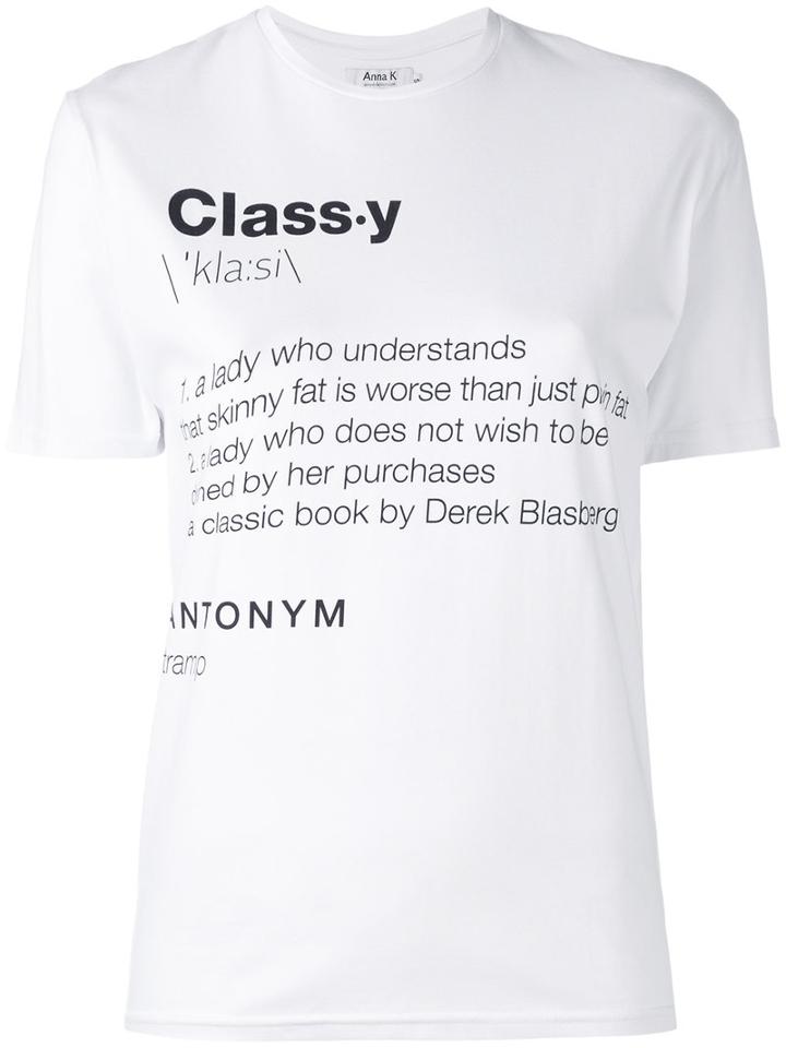 Anna K - Slogan Printed T-shirt - Women - Cotton/spandex/elastane - M, White, Cotton/spandex/elastane