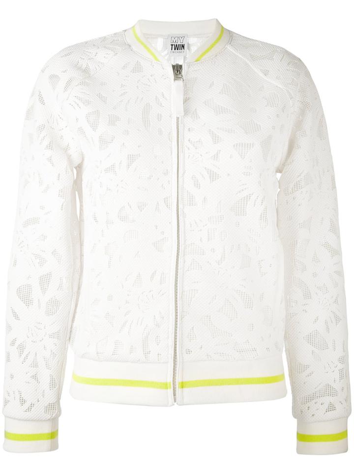 Twin-set - Mesh Bomber Jacket - Women - Polyester/spandex/elastane - S, Nude/neutrals, Polyester/spandex/elastane