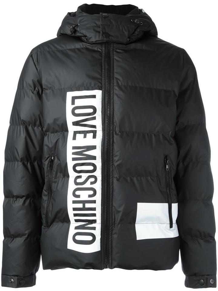 Love Moschino Logo Hooded Padded Jacket, Men's, Size: 50, Black, Polyamide/polyester