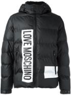 Love Moschino Logo Hooded Padded Jacket, Men's, Size: 50, Black, Polyamide/polyester