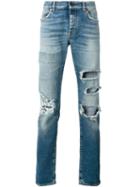 Saint Laurent Distressed High-waist Jeans, Men's, Size: 31, Blue, Cotton/spandex/elastane