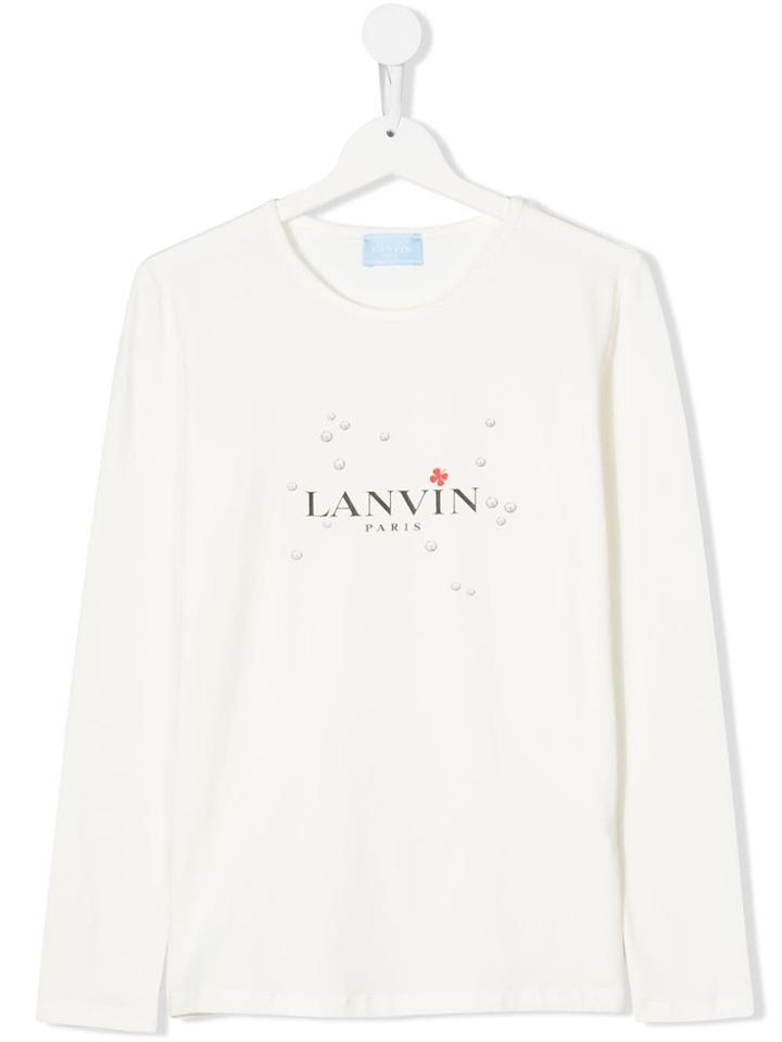 Lanvin Enfant Teen Logo-print Long Sleeve T-shirt - White