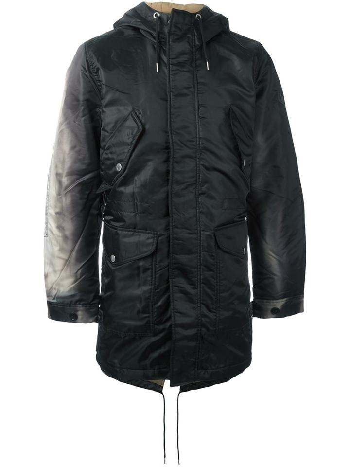 Diesel Hooded Coat, Men's, Size: Large, Black, Calf Leather/nylon/polyester