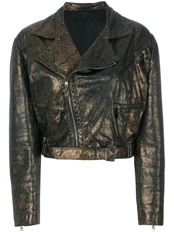 Versace Vintage Python Effect Biker Jacket - Metallic