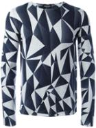 Emporio Armani Geometric Pattern Jumper, Men's, Size: 50, Blue, Virgin Wool