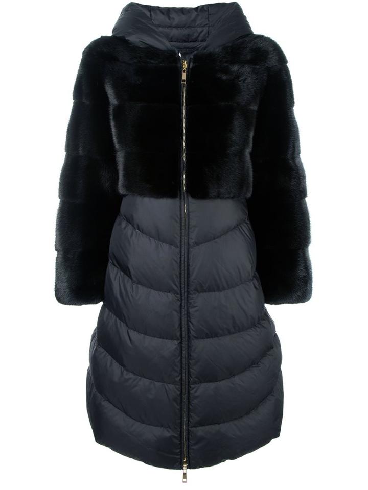 Liska Mink Fur Panel Puffer Coat, Women's, Size: Small, Black, Mink Fur/feather Down/polyester