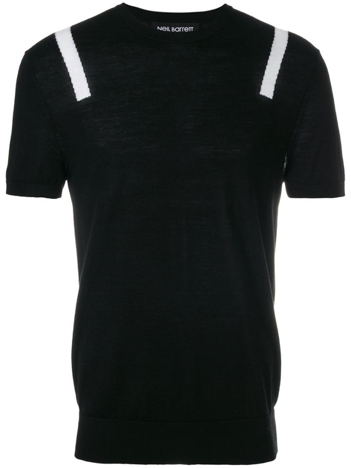Neil Barrett Stripe Panel Short Sleeve Sweater - Black
