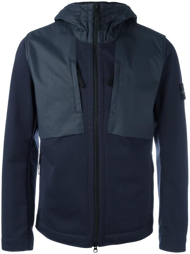 Stone Island Panelled Hooded Jacket, Men's, Size: Large, Blue, Polyester/cotton/polyurethane Resin
