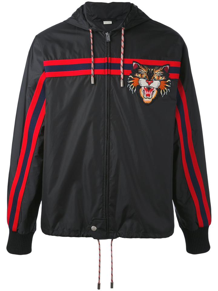 Gucci Windbreaker With Angry Cat Appliqué - Black