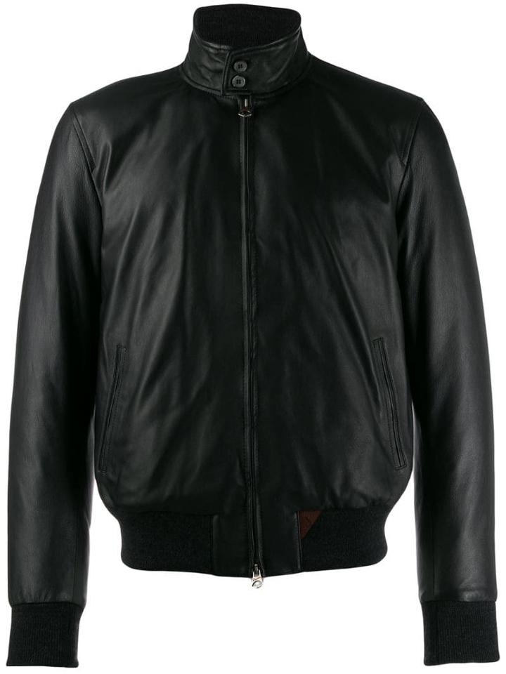 Stewart Leather Bomber Jacket - Black