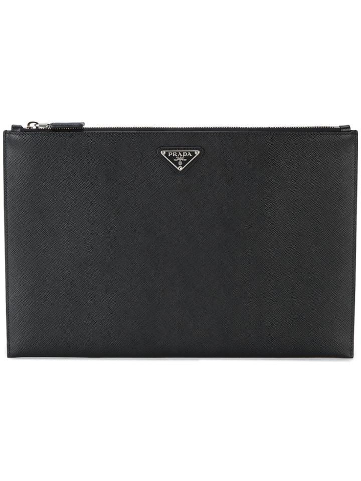 Prada Large Leather Pouch - Black